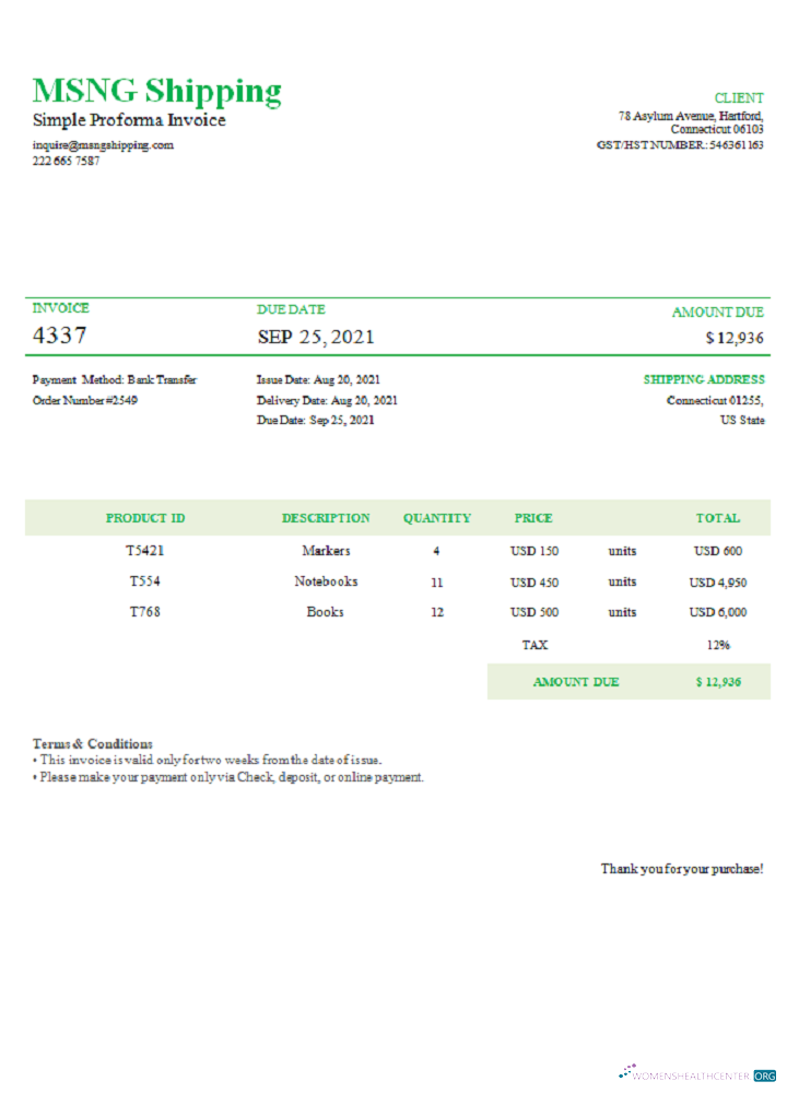 Download USA MSNG Shipping invoice Photoshop template